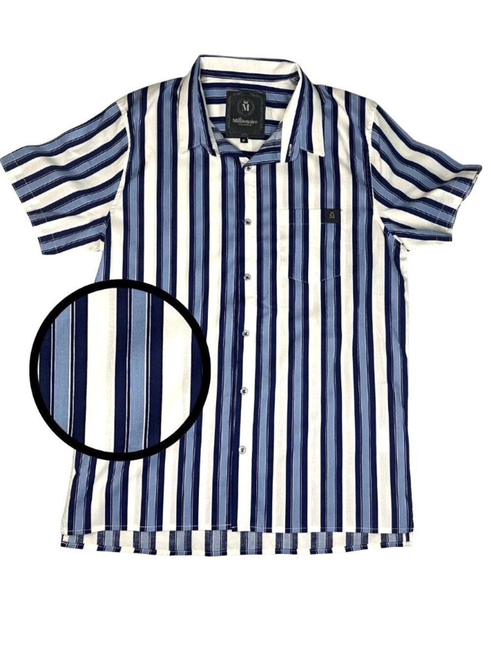 Millionaire Exclusive Design Men’s M Blue White Striped Stretch Shirt